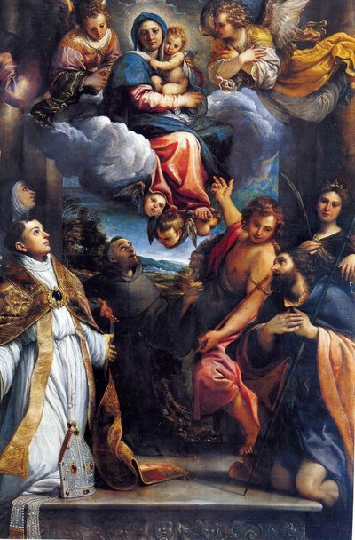 Madonna in Herrlichkeit mit Heiligen von Annibale Carracci